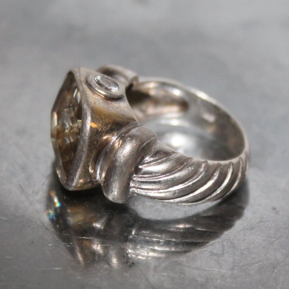 2 Tone 925 Sterling Silver Noblesse Cable Band Ring w Stones - Picture 8 of 15